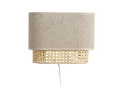 Applique murale en lin beige et cannage rotin naturel H20 cm TIWY