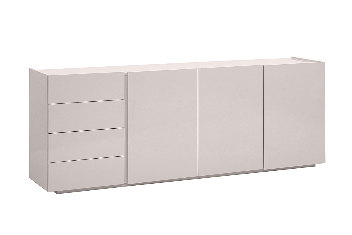 Buffet beige laqu� brillant 3 portes 4 tiroirs L200 cm ISAURE