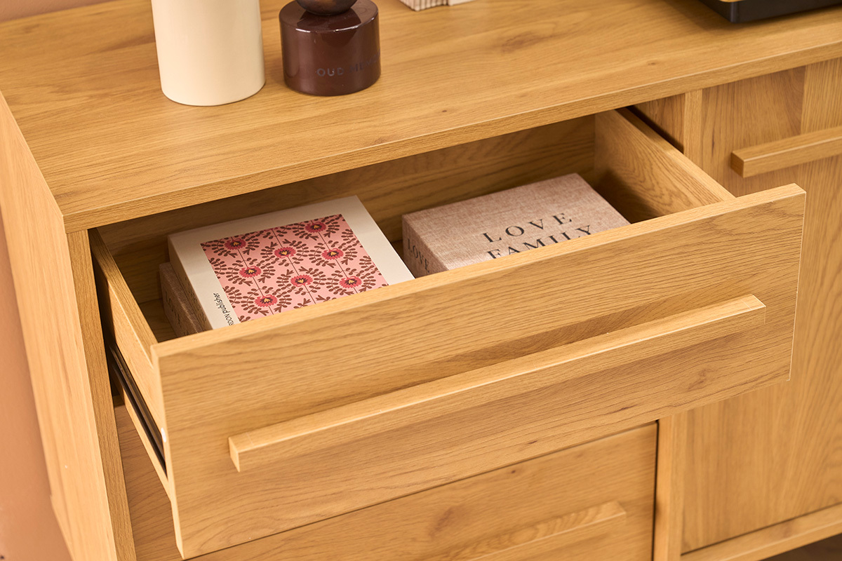 Buffet finition bois ch�ne 2 portes 3 tiroirs L160 cm YSEULT