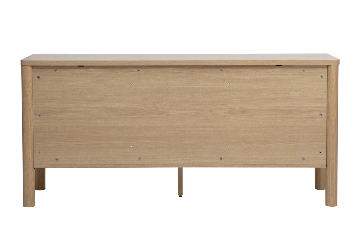 Buffet en bois clair ch�ne avec trois portes et pieds ronds, vue arri�re