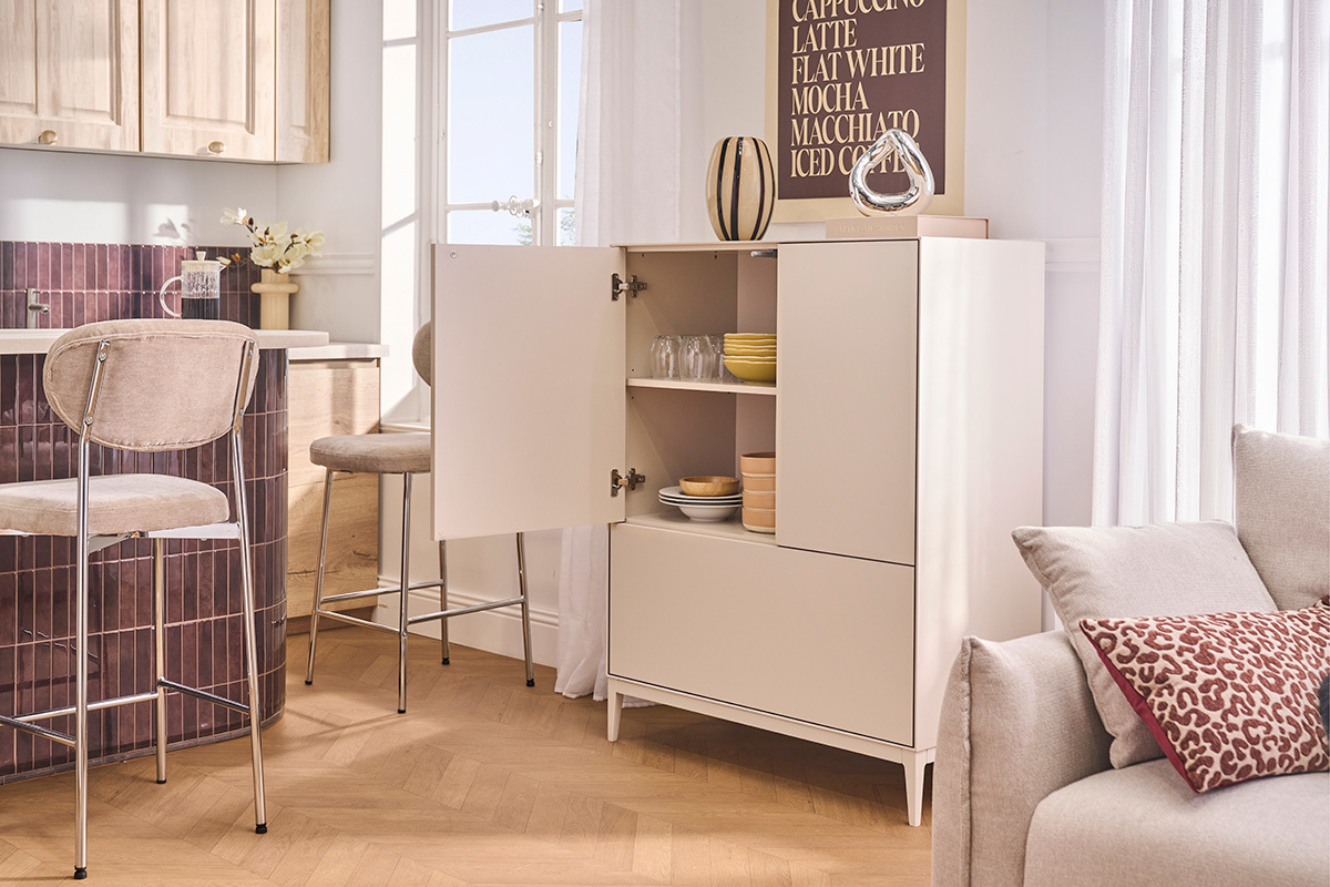 Buffet haut beige laqu� mat 2 portes 1 tiroir L90 cm GRAY