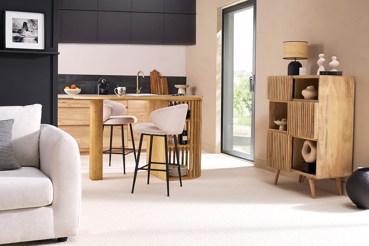 Buffet haut en bois manguier massif 3 portes coulissantes L85 cm ALBA