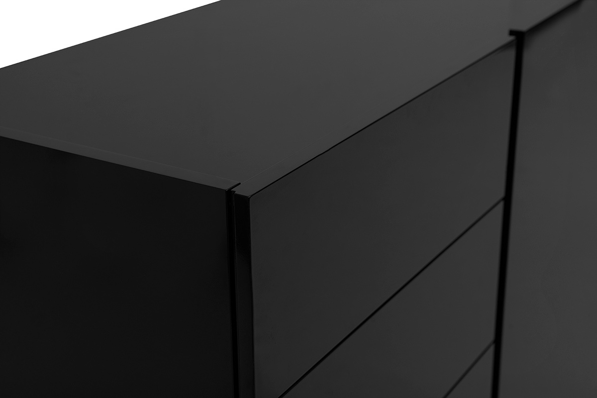 Buffet noir brillant ISAURE, vue zoom�e sur tiroirs.