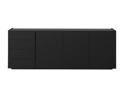 Buffet noir laqu&eacute; brillant 3 portes 4 tiroirs L200 cm ISAURE