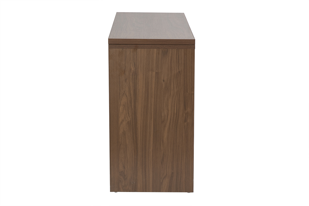Vue de profil du bureau modulable finition bois fonc� noyer, dimensions L110-200.5 cm.
