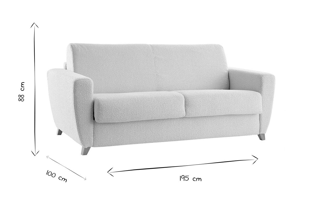 Dimensions du canap� convertible 3 places GRAHAM en noir et blanc: 195 cm x 100 cm x 88 cm.