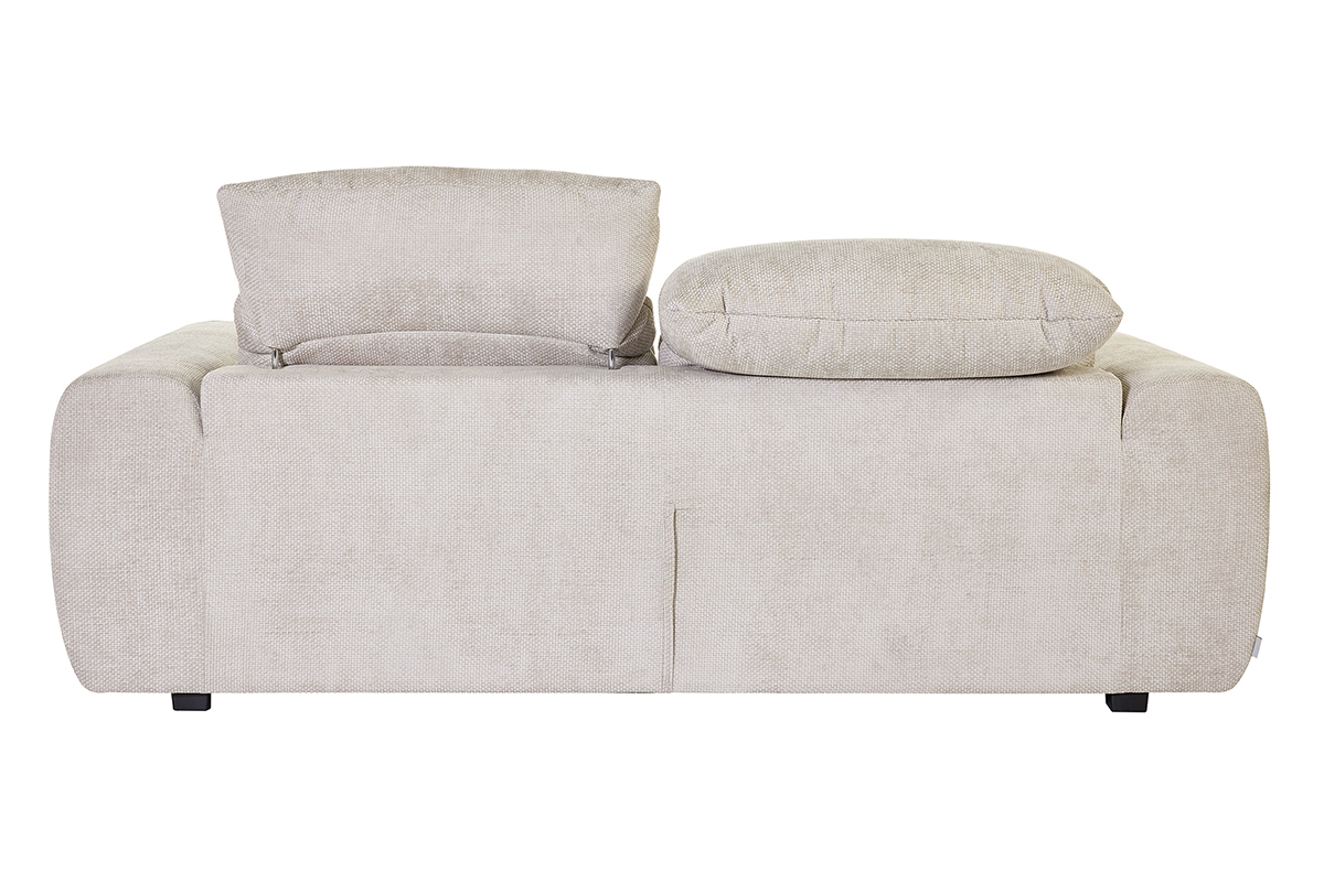 Canap� convertible beige NOAM, vue arri�re, tissu velours chenille, t�ti�res ajustables.
