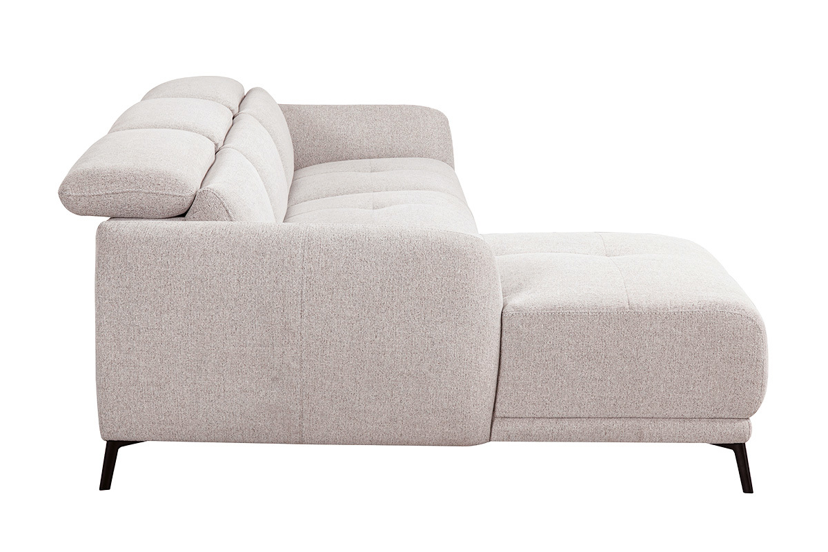 Canap� d'angle gauche �lectrique beige avec t�ti�res ajustables, vue de c�t�