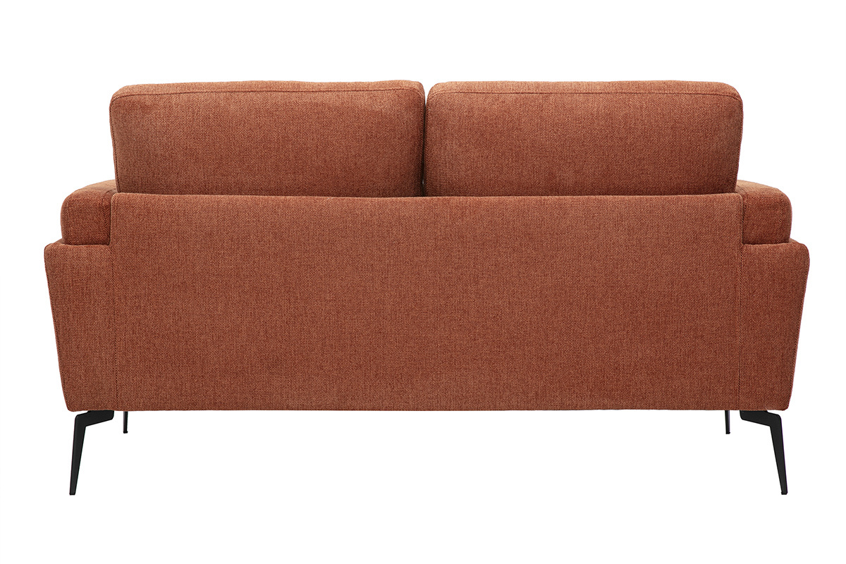 Vue arri�re du canap� design 2 places en tissu velours terre br�l�e avec pieds en m�tal noir.