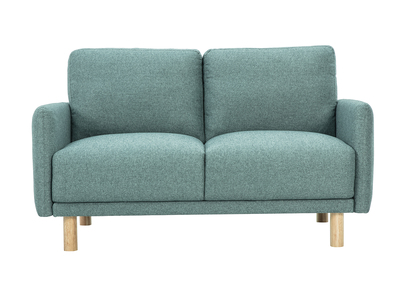 Canap&eacute; design 2 places en tissu vert de gris et bois clair BONO