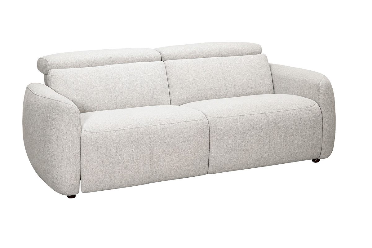 Canap� �lectrique 3 places beige avec t�ti�res ajustables, vue de 3/4