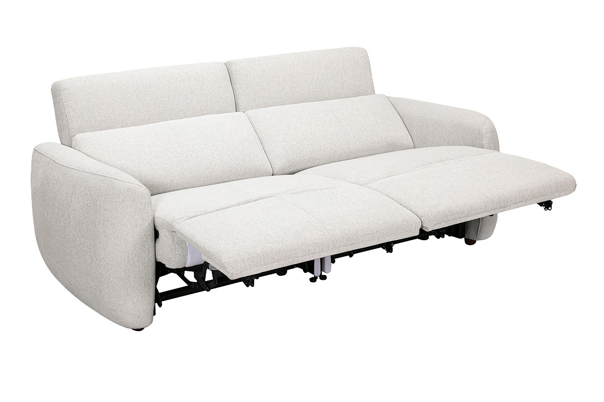 Canap� �lectrique 3 places avec t�ti�res ajustables et repose-pieds en tissu effet velours textur� beige MORZINE