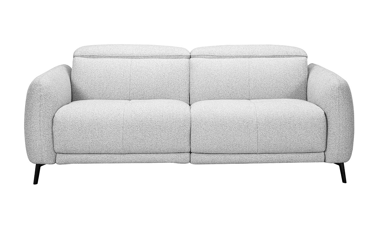 Canap� 3 places TIGNES en tissu velours textur� gris clair, vue de face.