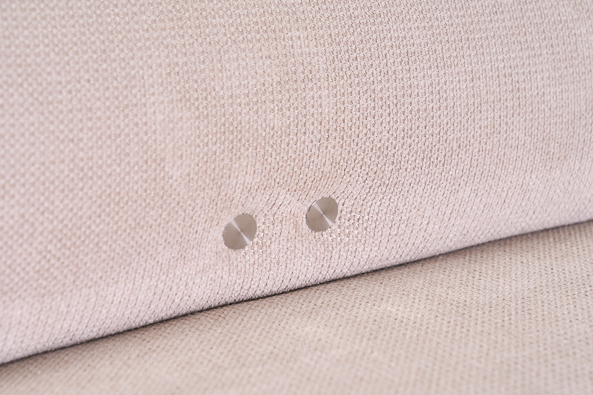 Canap� �lectrique 3 places dossier avance-recule en tissu chenille beige et bois clair OTIS