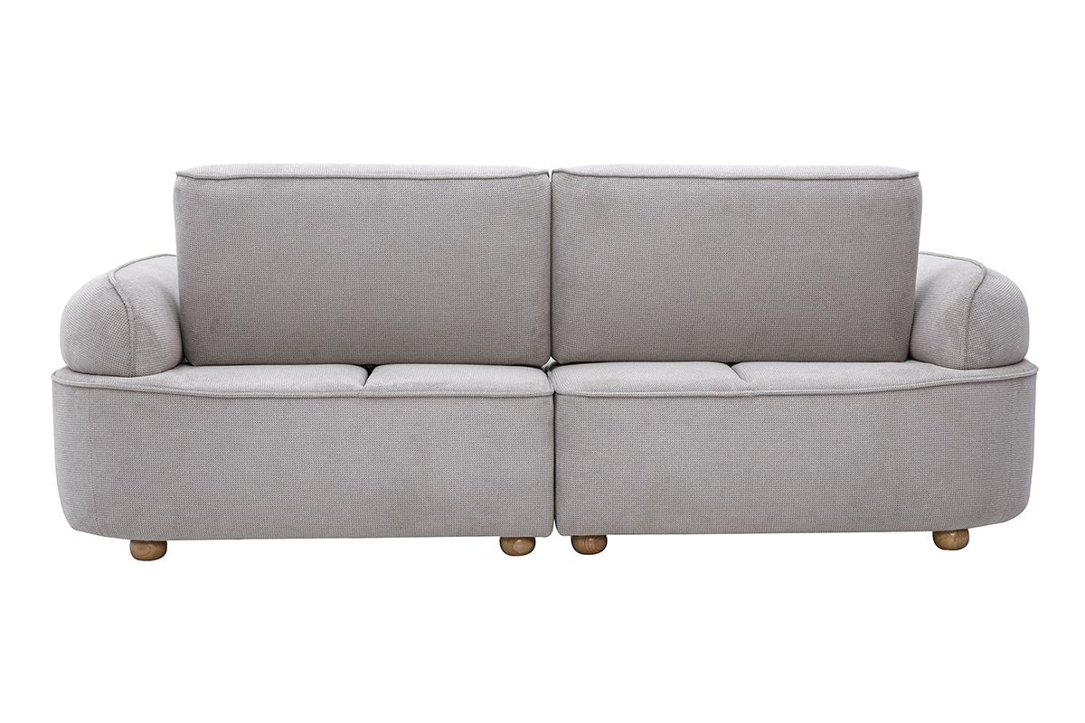 Canap� 3 places �lectrique gris en tissu chenille avec accoudoirs arrondis, vue de dos