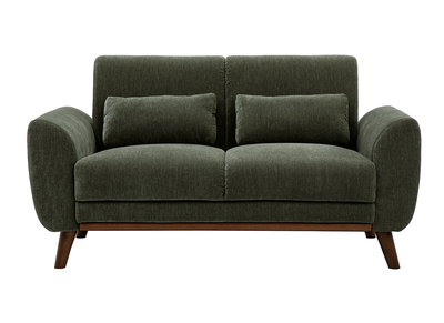 Canap&eacute; scandinave 2 places en tissu effet velours textur&eacute; vert kaki et bois fonc&eacute; EKTOR