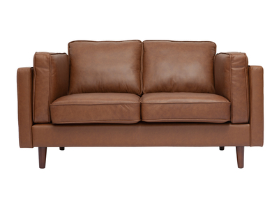 Canap&eacute; vintage 2 places cuir marron et bois fonc&eacute; BRADLEY
