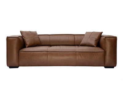 Canap&eacute; vintage 3 places cuir marron et bois noir COBAIN