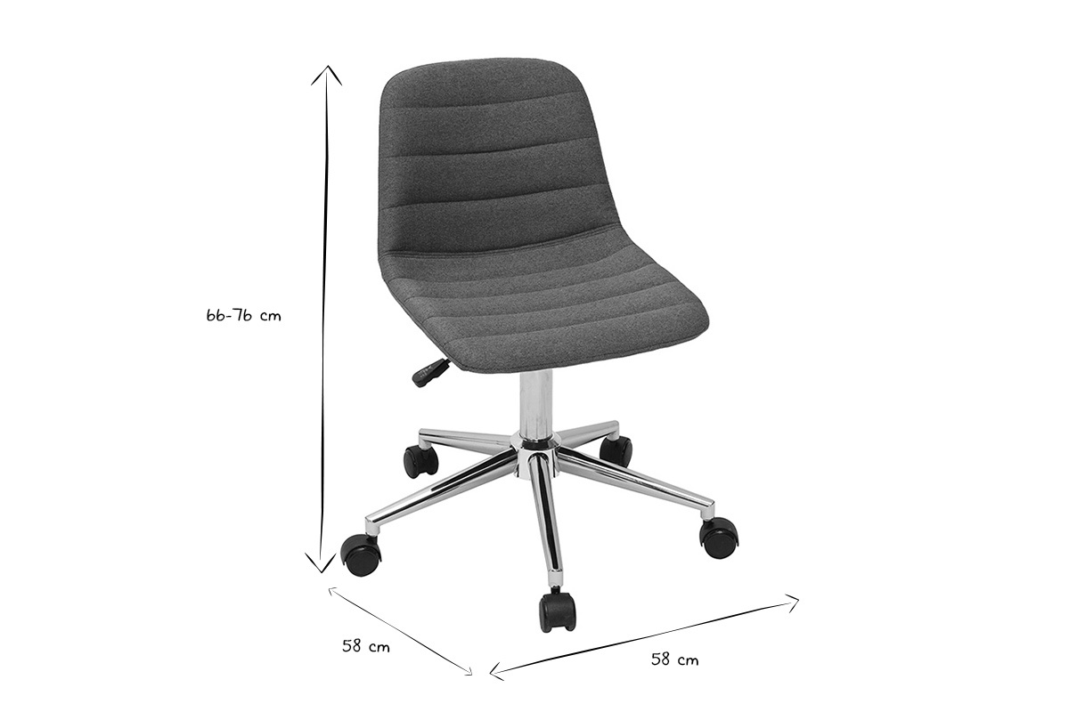 Chaise de bureau � roulettes design en tissu bleu canard et acier chrom� SAURY