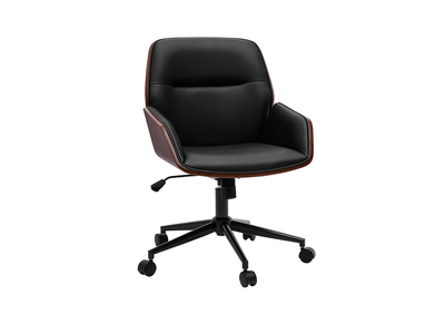 Chaise de bureau &agrave; roulettes design noir, bois fonc&eacute; et m&eacute;tal noir MARLOW