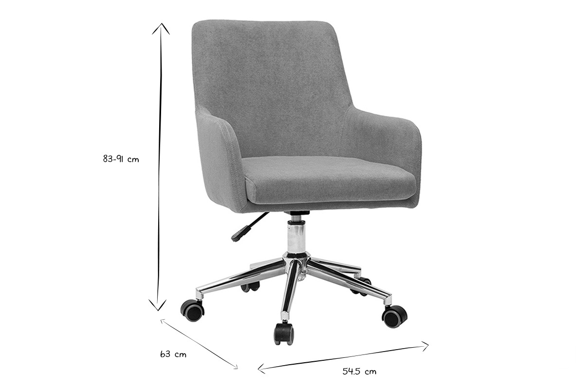 Dimensions de la chaise de bureau SHANA en noir et blanc, hauteur 83-91 cm, largeur 63 cm, profondeur 54,5 cm.