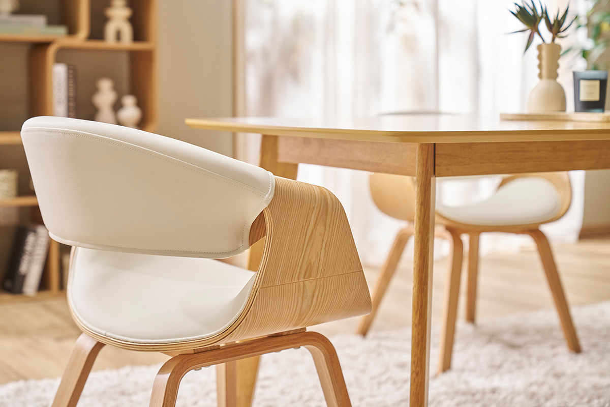 Chaise design blanc et bois clair ARAMIS