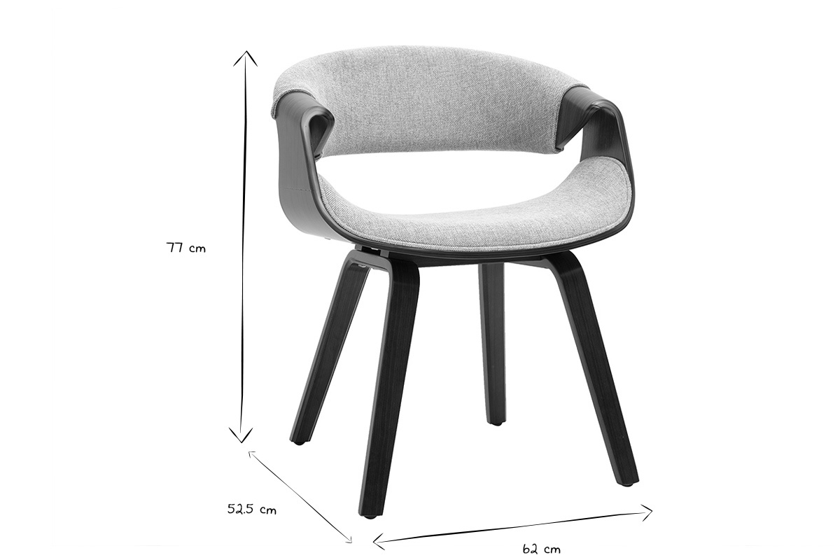 Chaise design en tissu effet velours textur� gris et bois fonc� ARAMIS