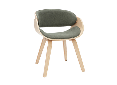 Chaise design en tissu vert kaki et bois clair BENT