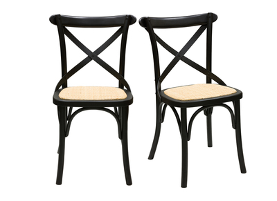 Chaises bistrot en bois noir et cannage en rotin (lot de 2) MARCEL