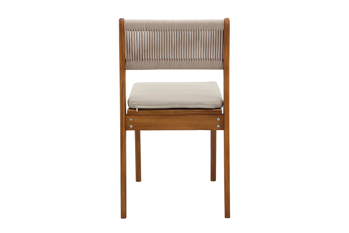 Chaise de jardin ZEPHYR en bois et corde, vue de dos.
