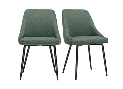 Chaises en tissu chenille vert kaki et m&eacute;tal noir (lot de 2) HASTA