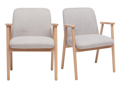 Chaises en tissu effet velours textur&eacute; beige et bois clair (lot de 2) KITTY