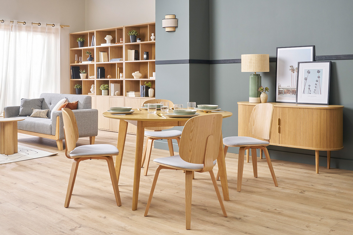 Chaises scandinaves en bois clair et tissu gris clair (lot de 2) BECK