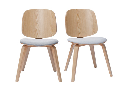 Chaises scandinaves en bois clair et tissu gris clair (lot de 2) BECK