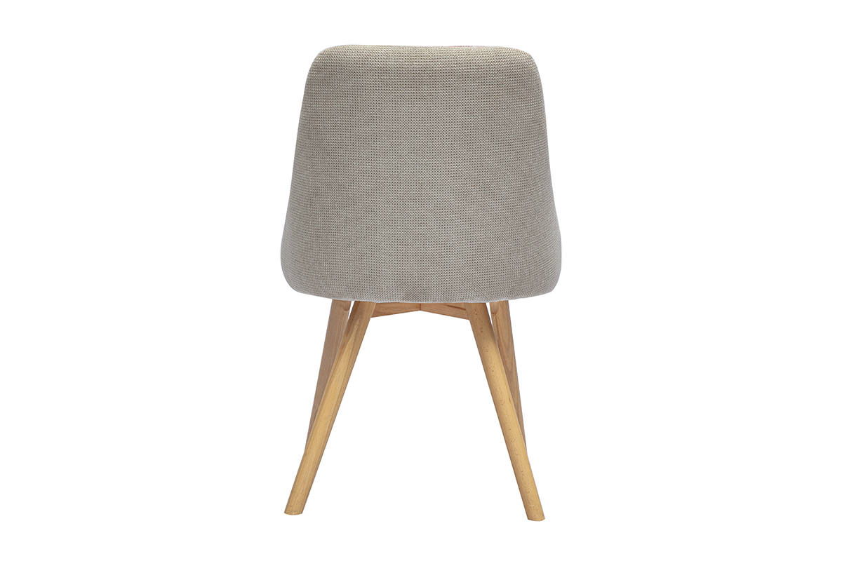 Chaise scandinave en tissu beige et bois clair vue de dos.