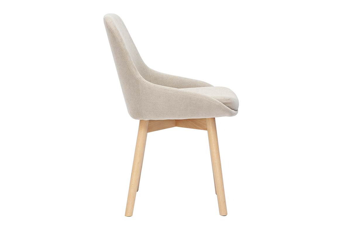 Chaises scandinaves en tissu effet velours beige et bois clair massif (lot de 2) HOLO