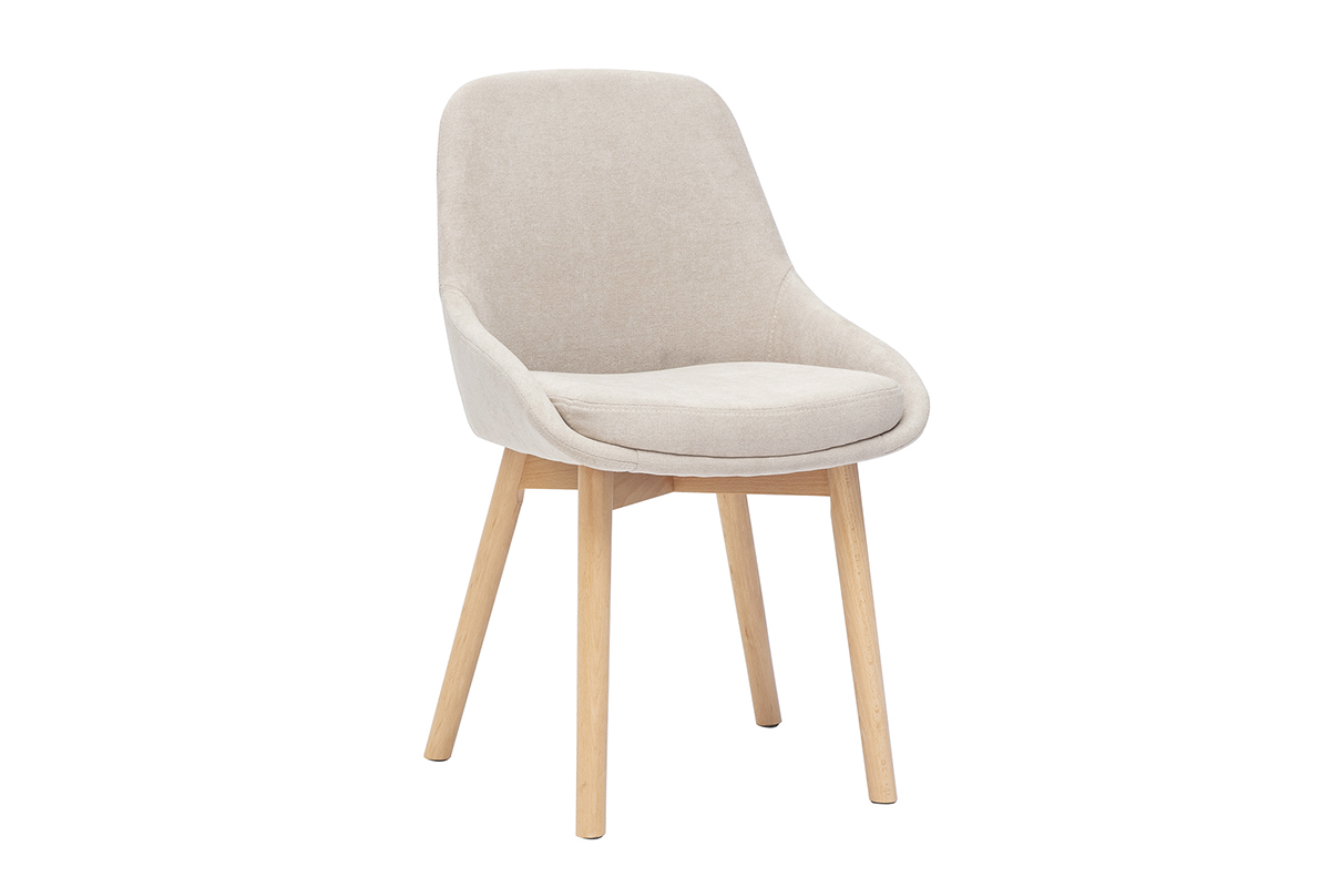 Chaises scandinaves en tissu effet velours beige et bois clair massif (lot de 2) HOLO