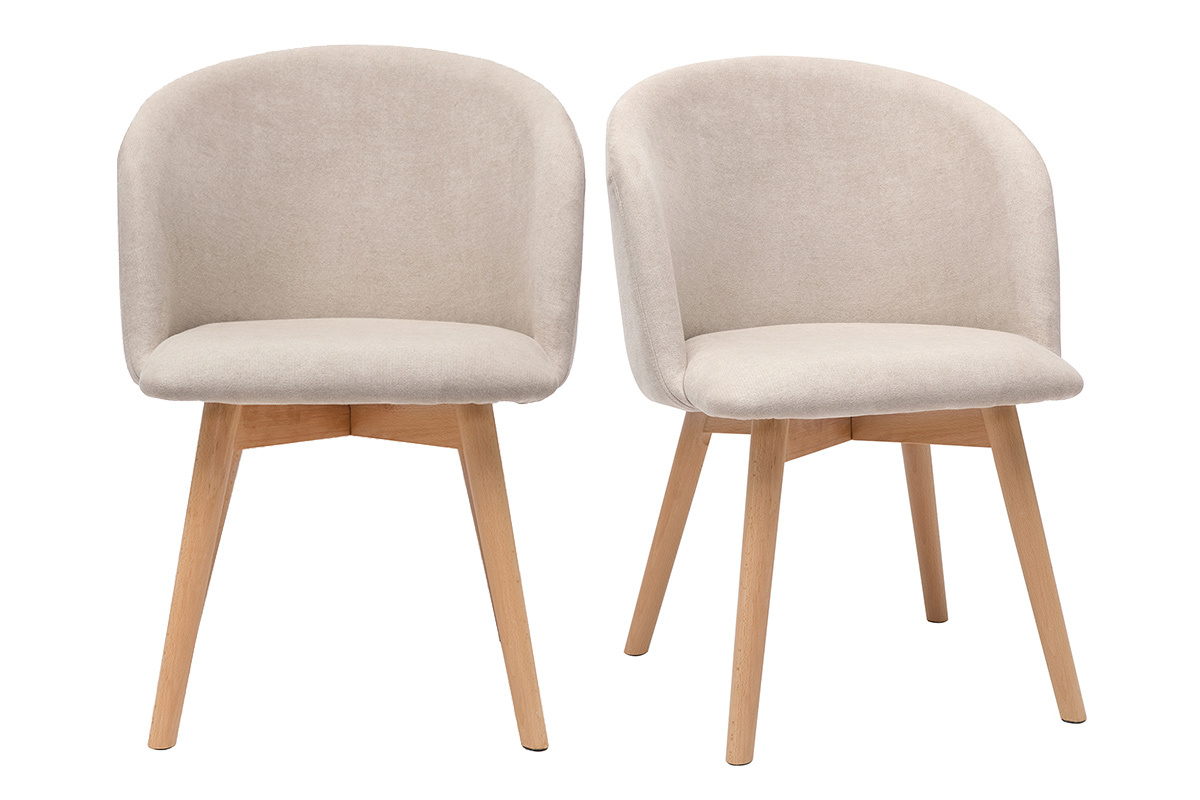 Chaises scandinaves en tissu effet velours beige et bois clair massif (lot de 2) VANITY