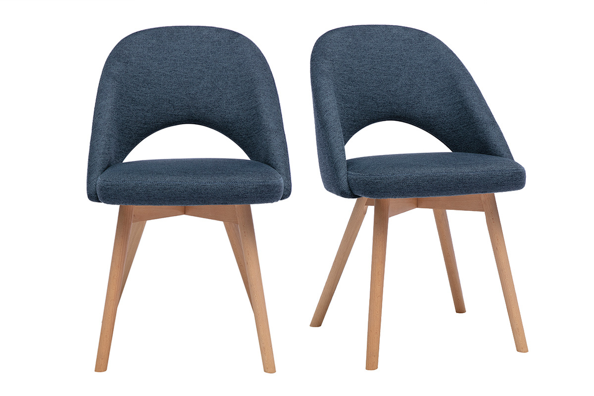 Chaises scandinaves en tissu effet velours textur� bleu fonc� et bois clair (lot de 2) COSETTE