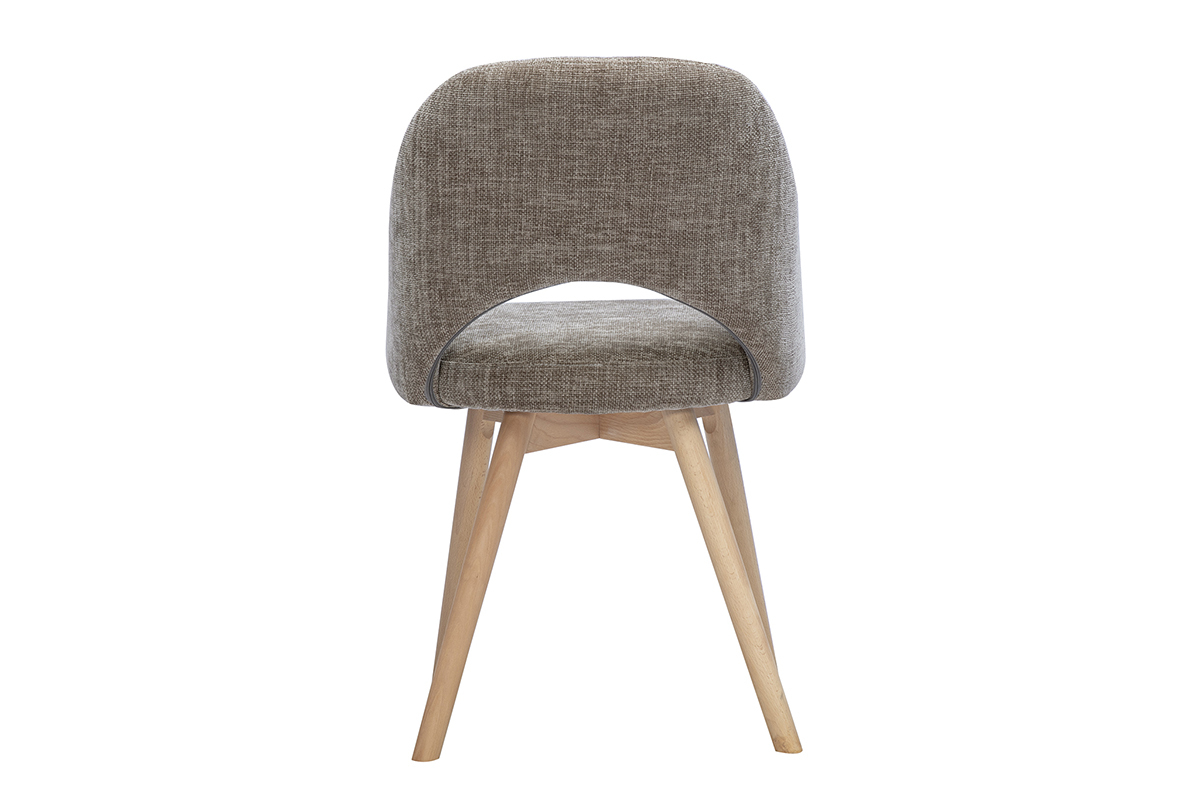 Chaise scandinave taupe en tissu effet velours, vue de dos sur pieds en bois clair.