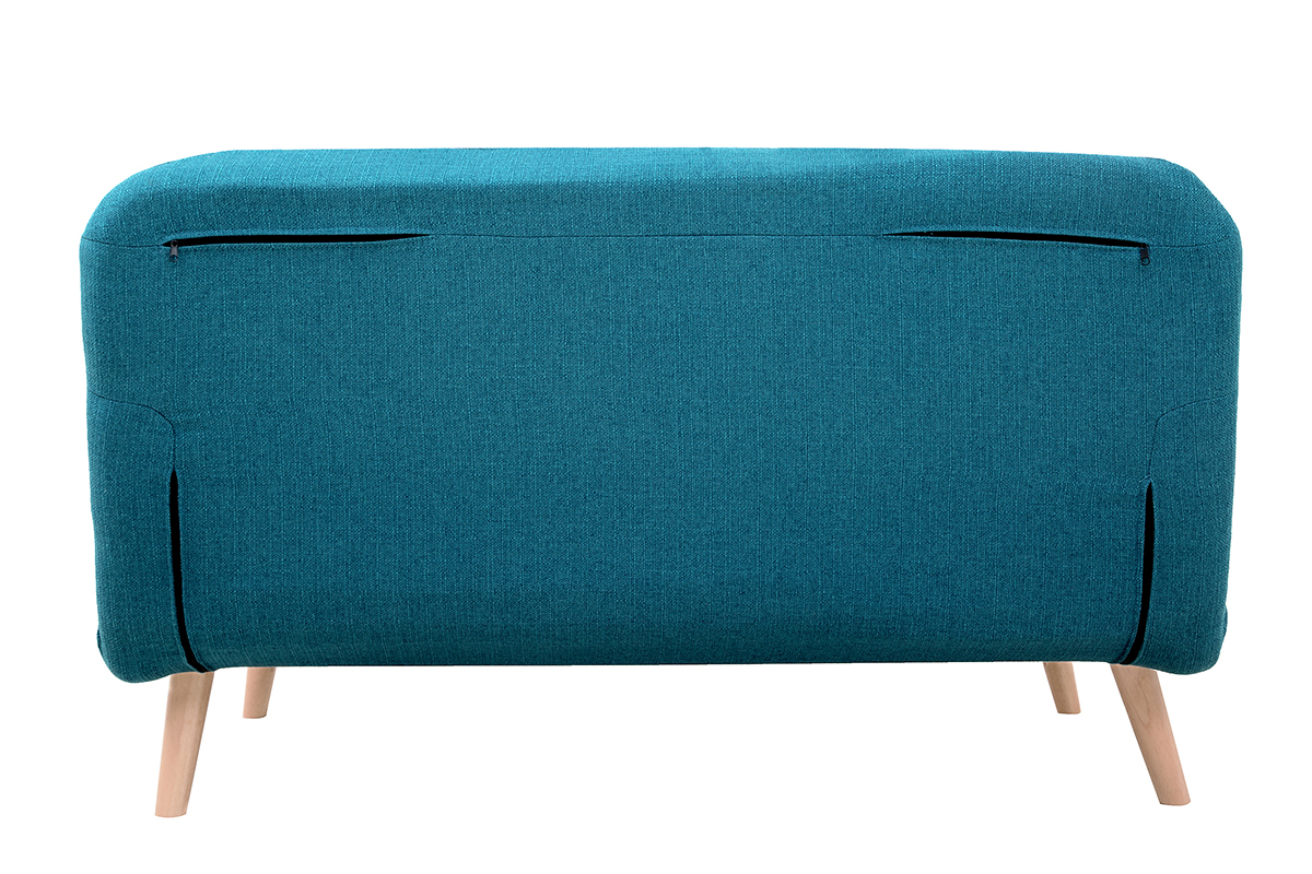 Chauffeuse 2 places convertible en tissu bleu canard et bois clair AMIKO