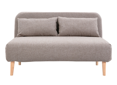 Chauffeuse 2 places convertible en tissu taupe et bois clair AMIKO