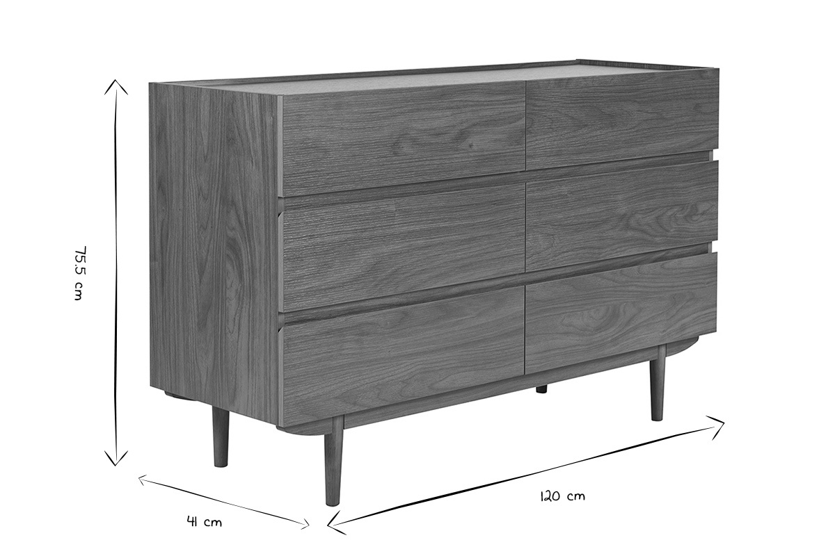Commode finition bois fonc� noyer 6 tiroirs L120 cm SANAA