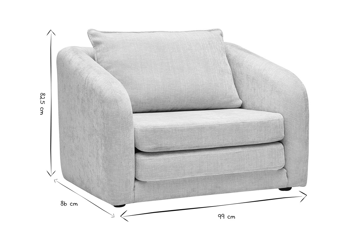 Fauteuil convertible beige, dimensions 82,5x86x99 cm, en noir et blanc.