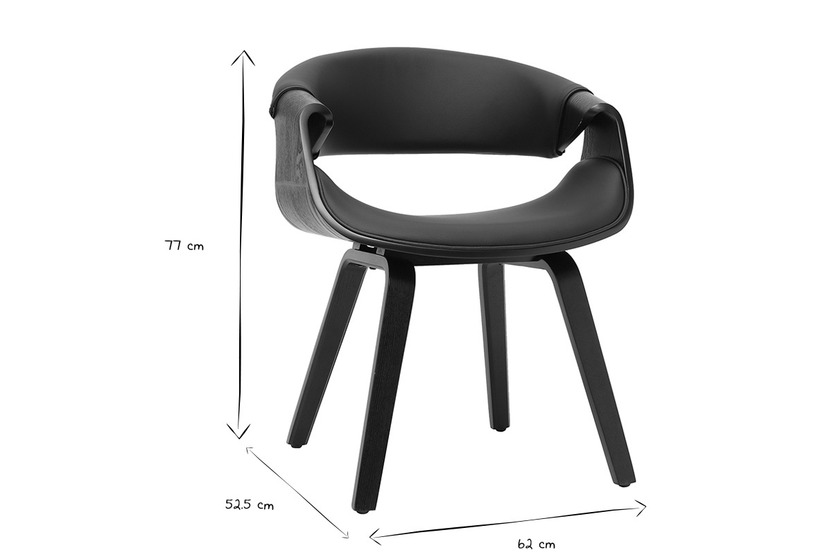 Fauteuil design noir et bois noir ARAMIS