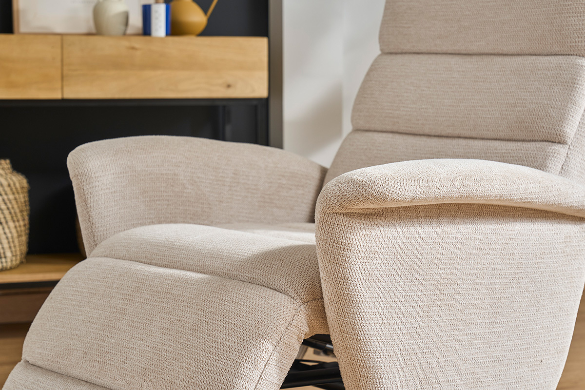 Fauteuil pivotant relax manuel en tissu chenille beige NELSON