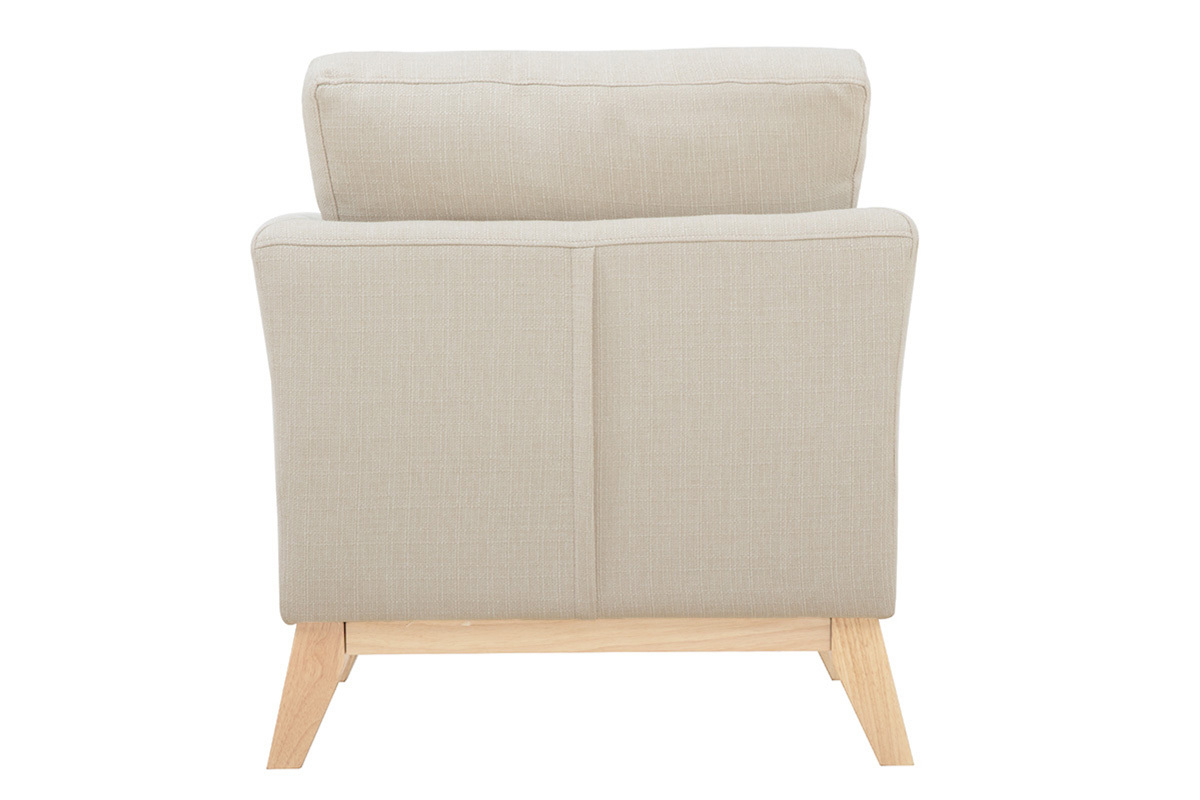 Vue arri�re du fauteuil scandinave d�houssable beige et bois clair OSLO.