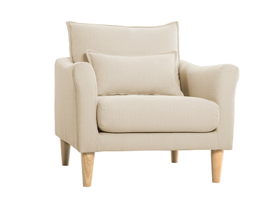 Fauteuil scandinave en tissu beige et bois clair KATE