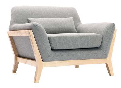 Fauteuil scandinave en tissu gris et bois clair massif YOKO