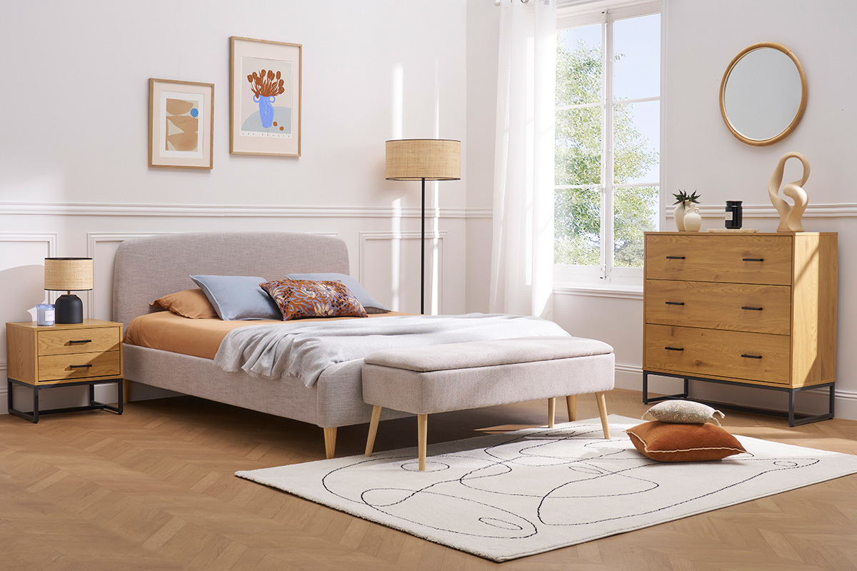 Lit 2 places 140x200 cm en tissu gris NIELS